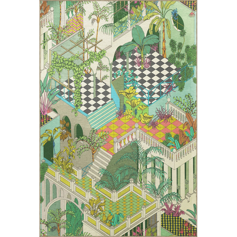Tapis multicolore à motif de maisons Miami, Rectangle 3 pi 3 po x 4 pi 11 po