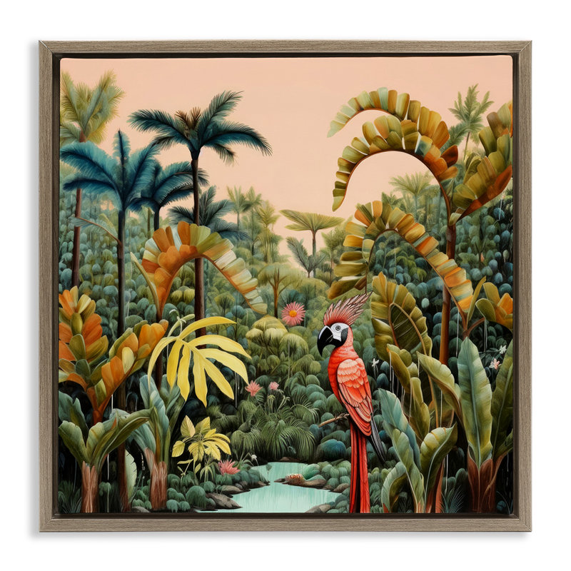 Perroquet en forêt tropicale, Cadre flottant orme Montalcino, H 25 po x l 25 po