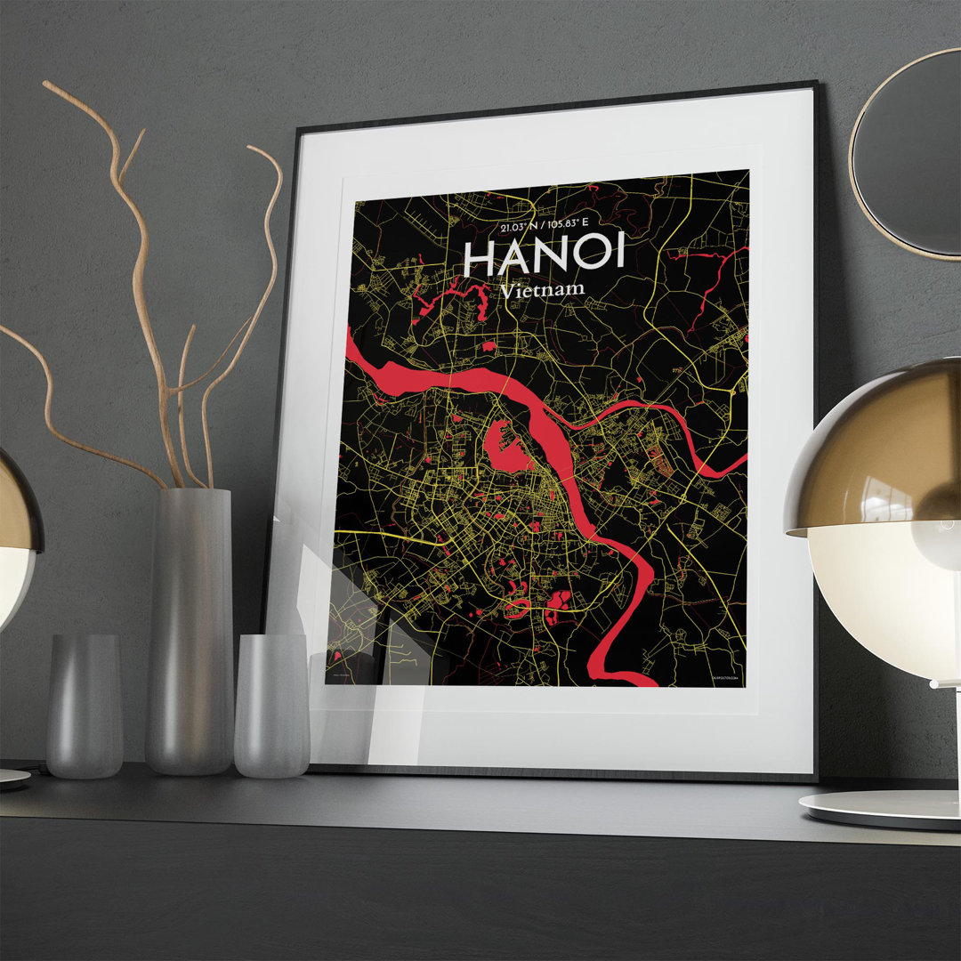 Hanoi City Map In Contrast - No Frame Print