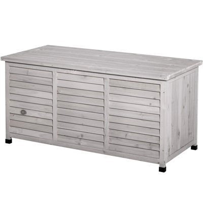75 Gallon Deck Box Grey - Wooden Outdoor Storage With Aerating Gap & Weather- Texture To Endure Large For Challenging Climates