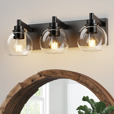 3-light Matte Black Vanity Light With Clear Glass Globe Shade,for Bathroom, Kitchen, Bedroom