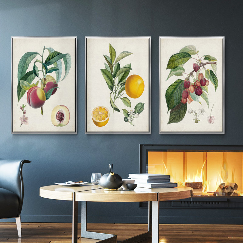 Bigarrade Couronnee, ensemble de 3 pièces encadrées sur toile, Argent, H 27 po x l 54 po