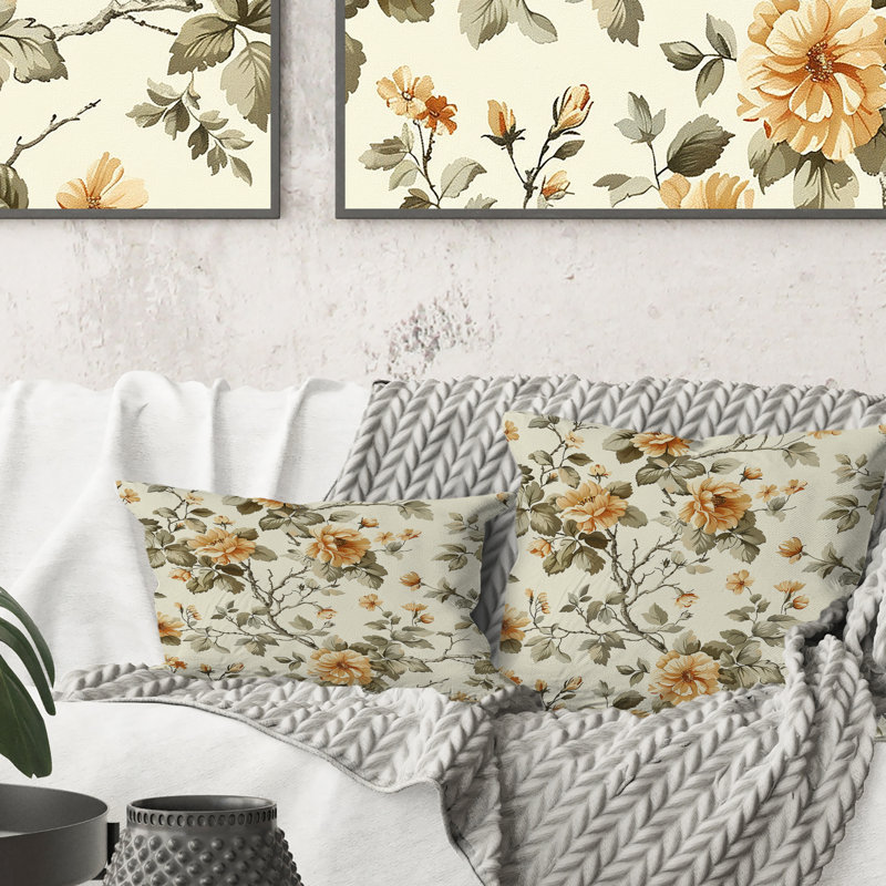 Coussin lombaire Beige Yellow Country, H 16 po x l 16 po, Carrée