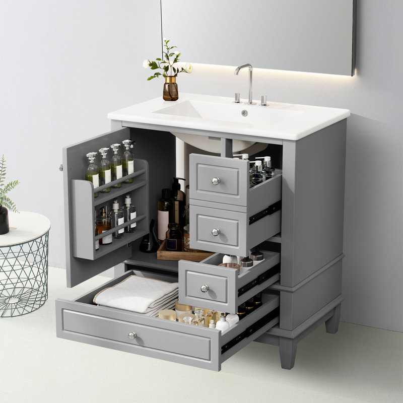 Meuble-lavabo 30 po avec lavabo en céramique, Gris