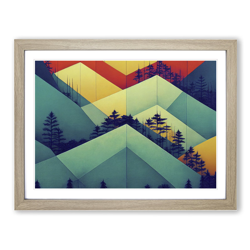 Geometric Forest Abstract - Framed Print, 34cm H x 46cm W x 2cm D, Oak Framed
