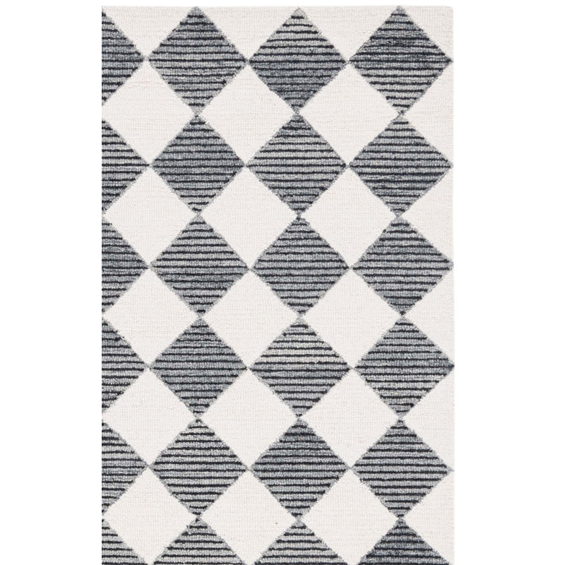 Ebony Hand Tufted Wool Pile Checkered Rug, Square 6'