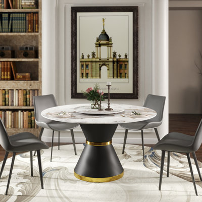 Ryding Modern Round Sintered Stone Dining Table with Rotating Tray