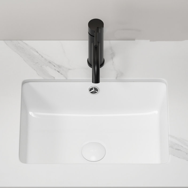 Lavabo de salle de bain rectangulaire encastré, lavabo en céramique blanche avec trop-plein