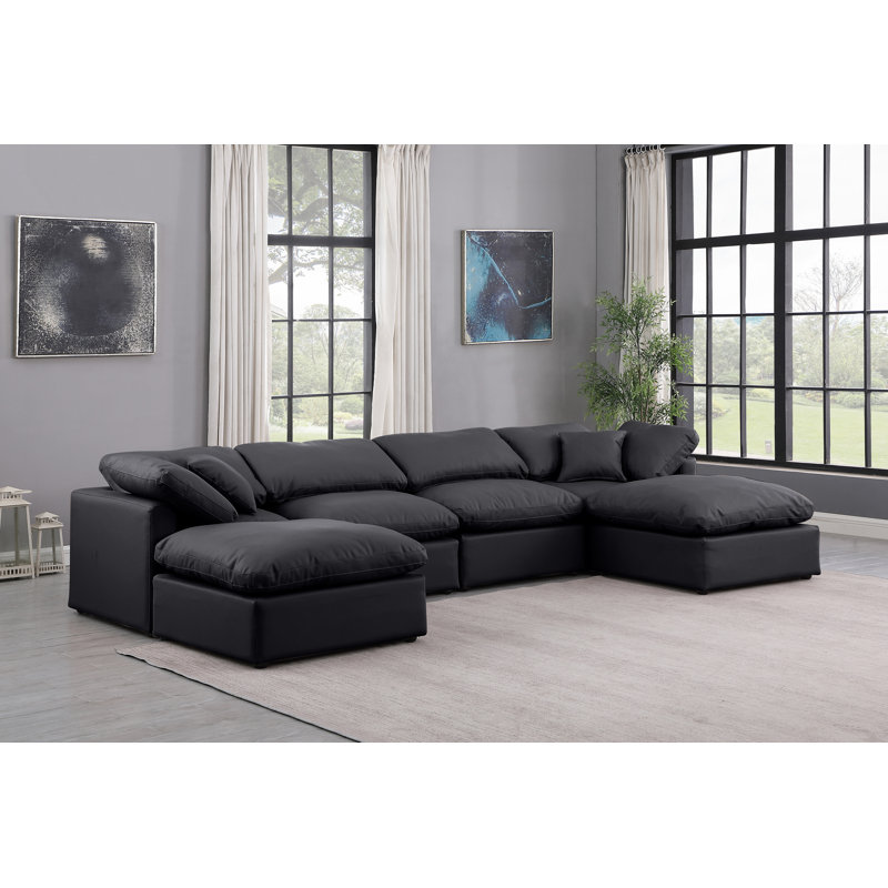 Itala Upholstered U-Shaped Sectional Reversible, Black Vegan Leather