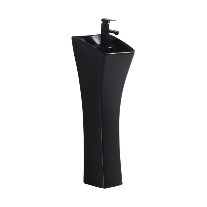 34.25" H Vitreous China Rectangular Pedestal Sink with Overflow, Black