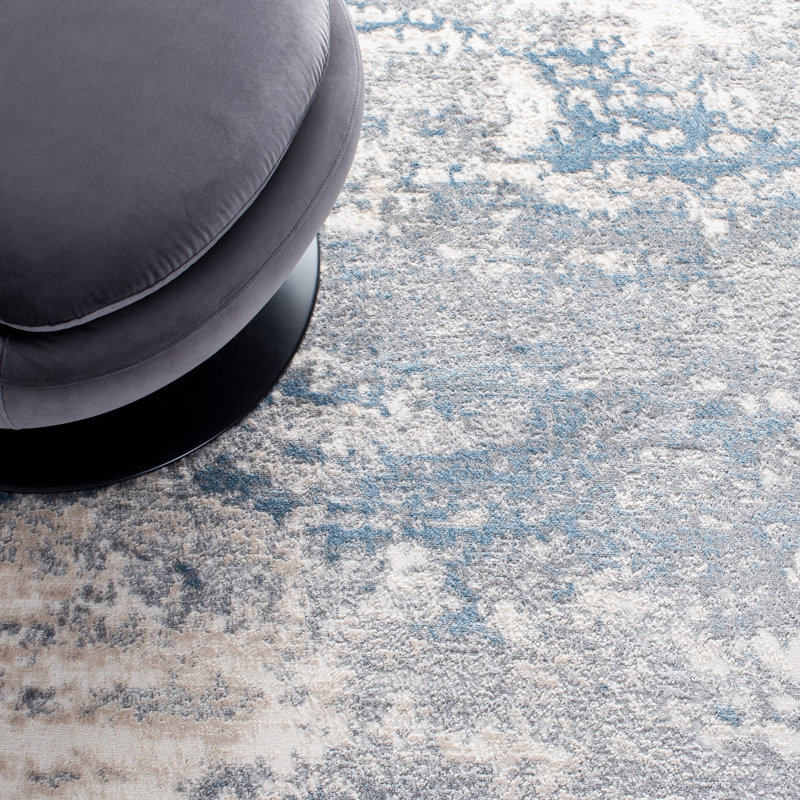 Tapis abstrait gris / bleu Adame, Tapis de couloir 2 pi 2 po x 8 pi