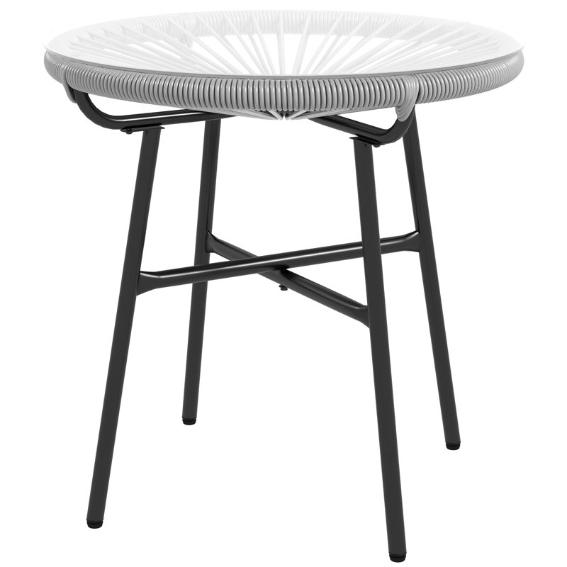 Table d'appoint en rotin avec plateau en rotin PE et verre trempé, Gris