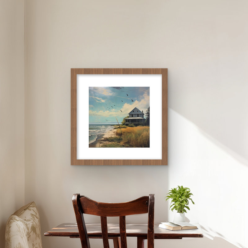 «Evening at the Beach», impression contemporaine encadrée verte, Brun, H 16 po x l 16 po