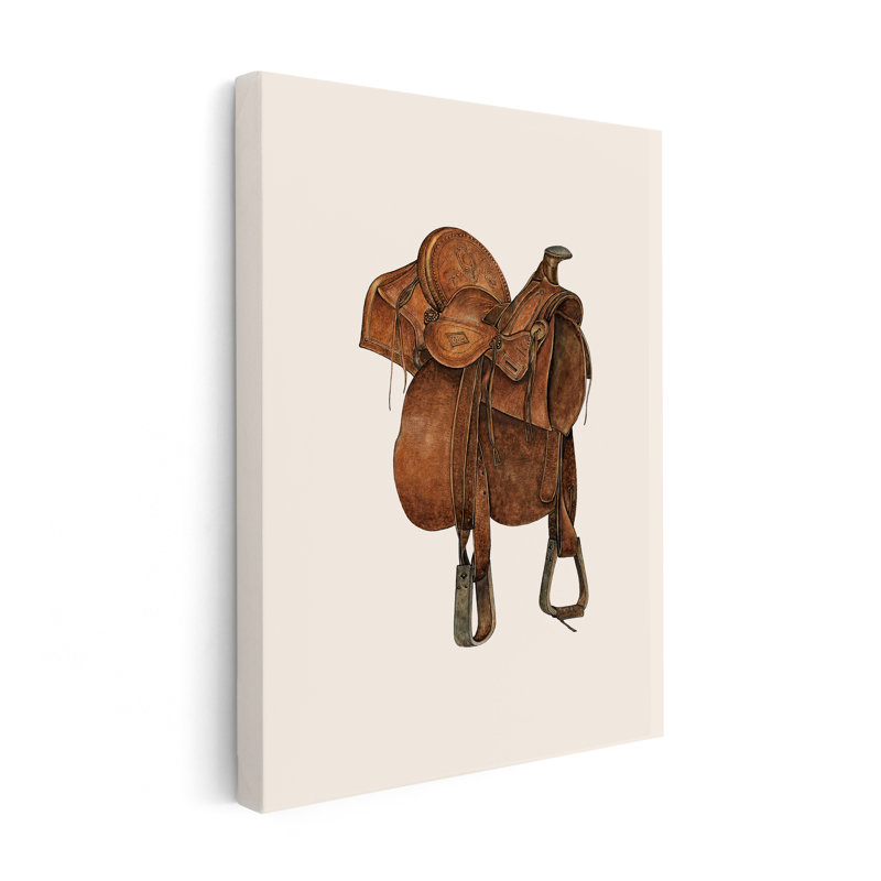 Cuir selle de cheval, Canevas, Encadrement blanc, H 08 po x l 10 po