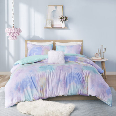 Twin/Twin XL Watercolor Tie Dye Printed Duvet Cover Set With Throw Pillow
