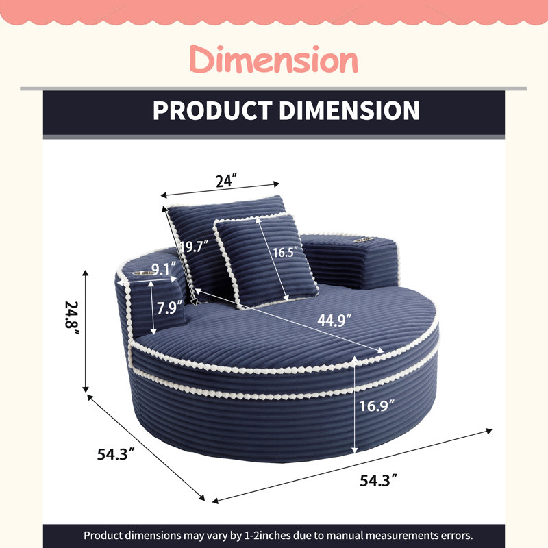 Simple And Comfortable/easy-To-Clean Fabric Round Sofa Bed with Memory Foam Sectional Couches for Living Room, Cloud Couch with three pillows