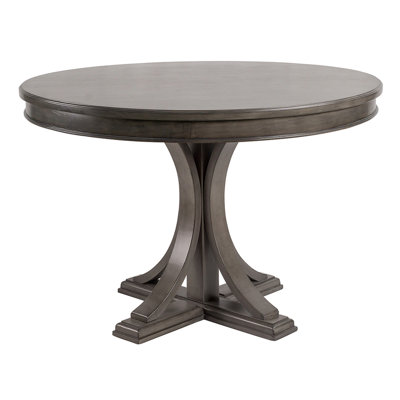 Table de salle à manger grise de 44 po, pièce vitale en bois massif, classique pour la chambre, 4 à 6 places, table ronde avec éléments de soutien renforcés gris, pièce de stabilité centrale