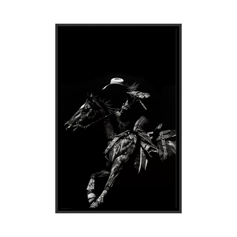 « scratching rodeo i », impression sur toile, H 26 po x l 18 po x P 1,5 po, Pas de tapis, Toile encadrée noire
