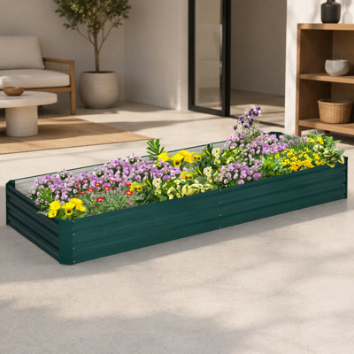 Lit de jardin surélevé galvanisé, boîte à fleurs en métal 8 pi x 3 pi x 1 pi, pour cultiver des légumes, des fleurs, des herbes, des plantes grasses