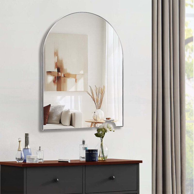 Miroir arqué en métal pour mur, Argent argent