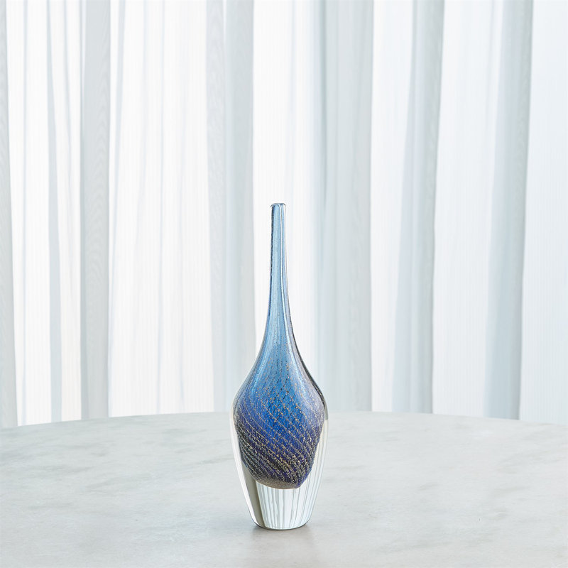 Flecked Spire Bottle-Sm, Blue, Overall Height- 15.75"