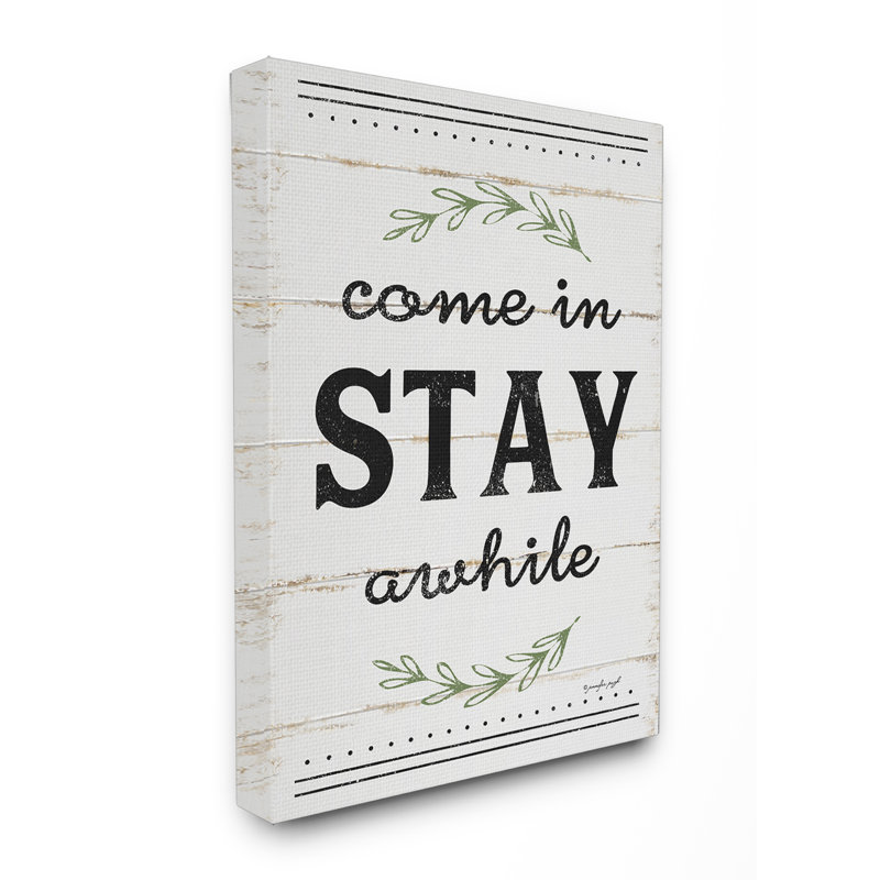 «Come Stay A Time Rosemary Typographie Distress White», art mural, H 20 po x l 16 po x P 1,5 po, Toile tendue