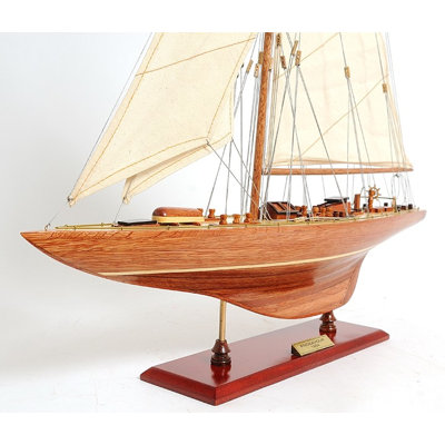 31" Wood Brown Endeavour Yacht Hand Painted Sculpture