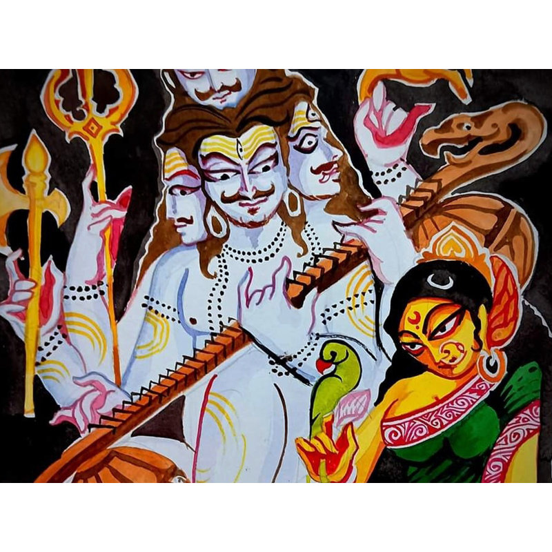 Lord Shiva avec la déesse Parvati | Aquarelle sur papier | Mangaly Ghosh