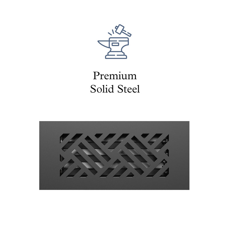 Low-Profile Black Steel Floor Register with Diagonal Pattern
