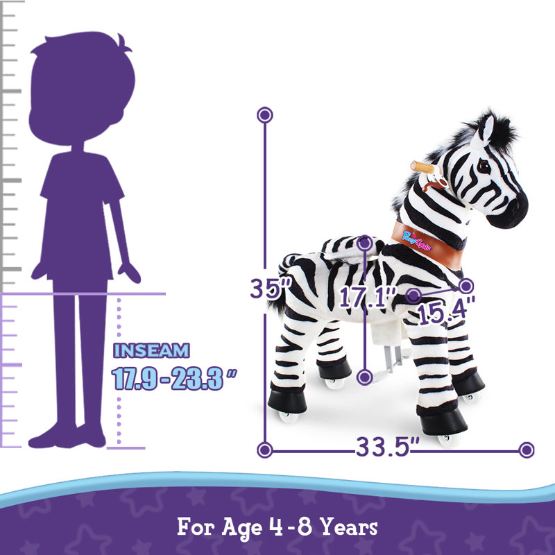 Model U Ride On Zebra, H 36 po x l 15 po x P 34 po
