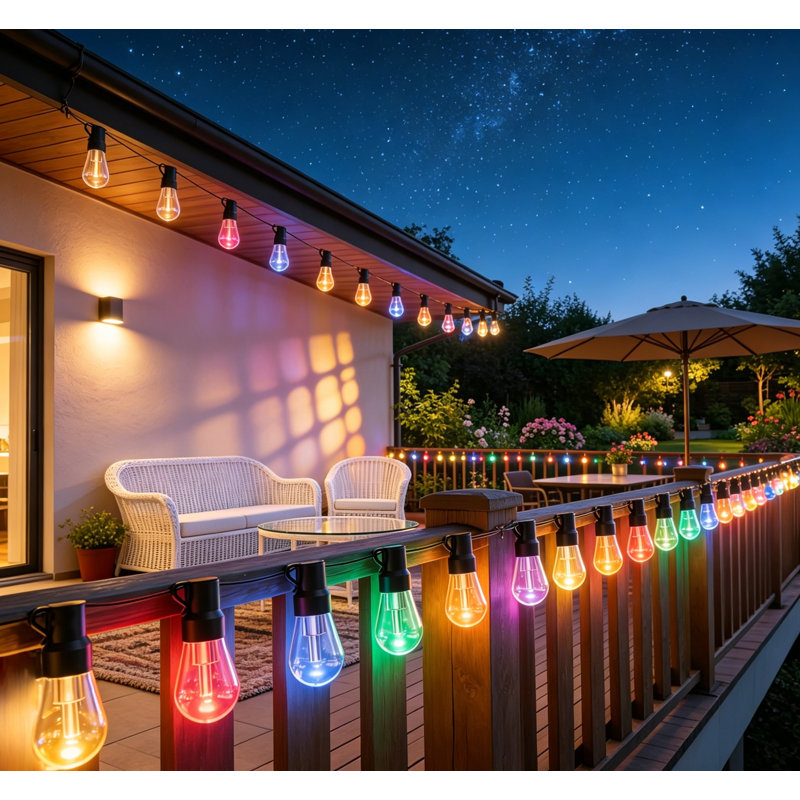 Outdoor String Lights 150 FT RGB IC Dimmable Shatterproof LED Bulbs