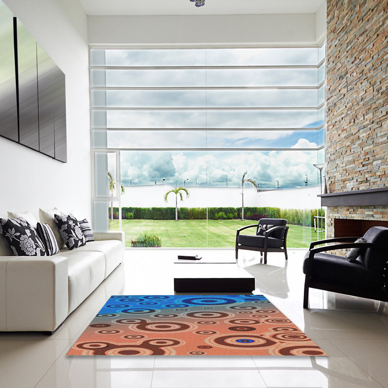 Tapis bleu/orange tissé à la machine, Carré 5 pi