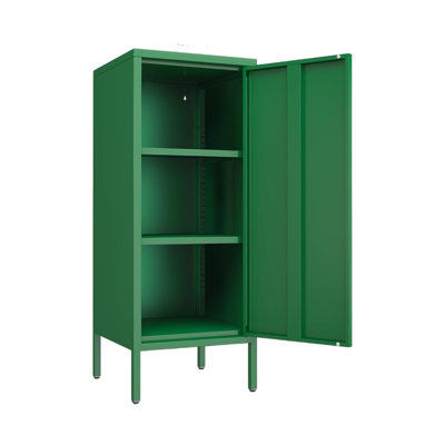 Metal 39.5-inch decorative storage cabinet with door and two adjustable shelves, suitable for home office, garage, kitchen (green)