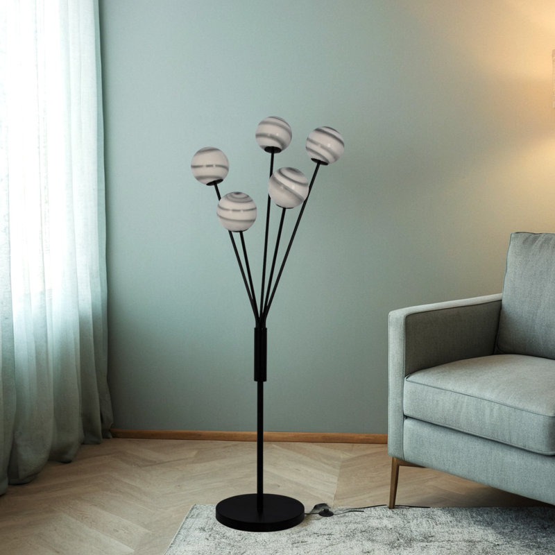 5-Light Metal LED Floor Lamp, Black, Black/Gray
