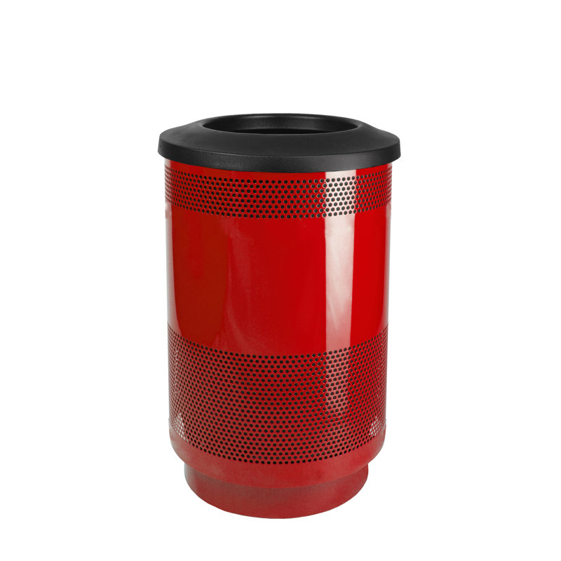 Poubelle 35 gallons en métal perforé Stadium Series, Rouge Baron
