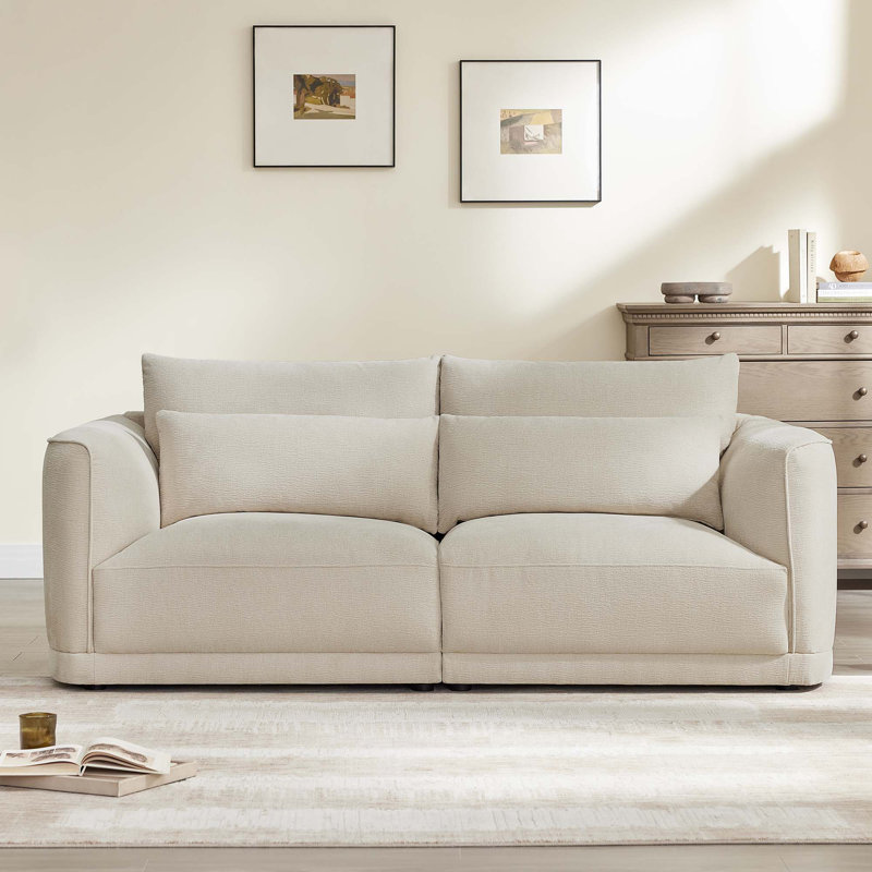 86'' Modular Curved Chenille Sofa with Down-Filled Cushions, Linen