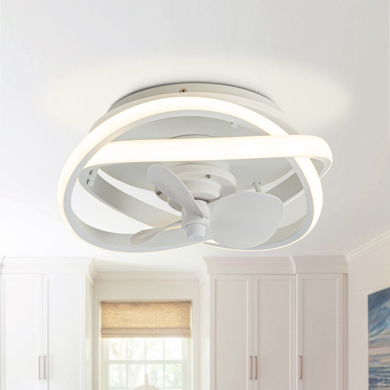 Vaczon 12.5" 3 - Blade Flush Mount Caged Ceiling Fan with LED Lights and Remote Control