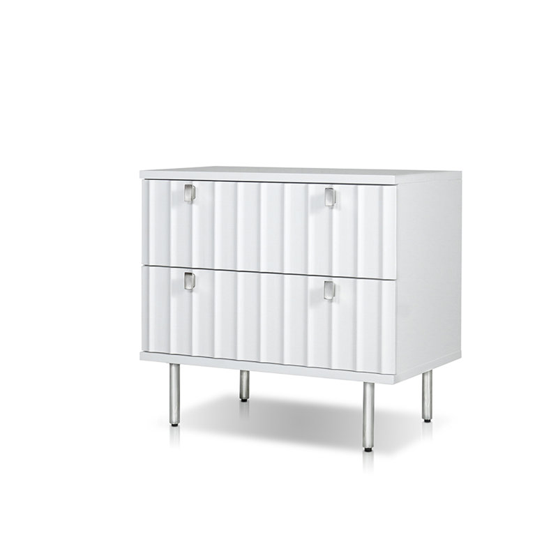 Chrisman Night Stand With 2 Drawers In White & Chrome Finish