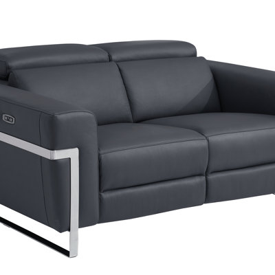 Global United Leather Loveseat With Power Recliner
