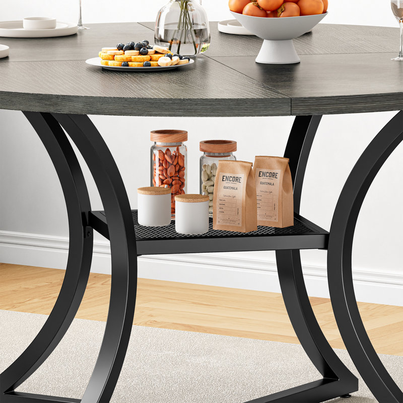 Aycide 47.2" Round Dining Table With Storage Shelf, Wooden Tabletop And Metal Base , Gray