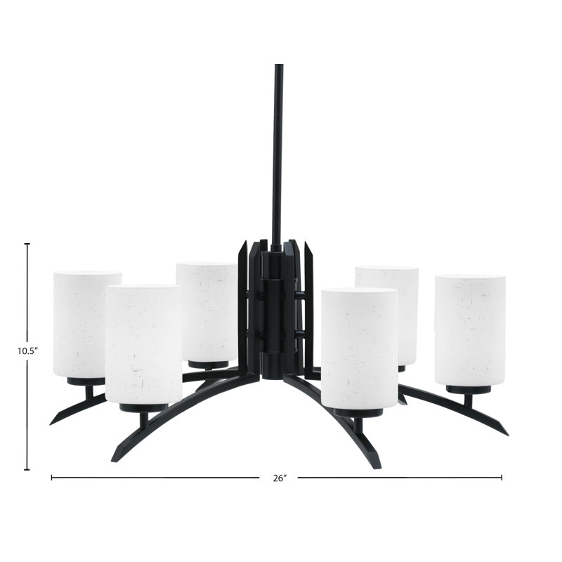 Lustre lumineux en verre mousseline de 4 po Kurve, H 58,25 po x l 26 po x P 26 po, Noir mat, 6