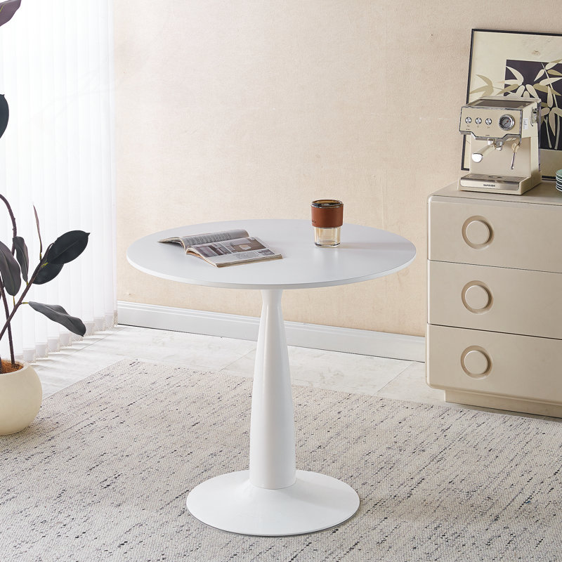 Table à piédestal 31,5 pouces de style Mid-Century moderne, table de salle à manger multifonctionnelle pour 4 à 6 personnes et grande table basse, plateau en panneau de fibres à densité moyenne blanc pour le salon, la cuisine et le bureau