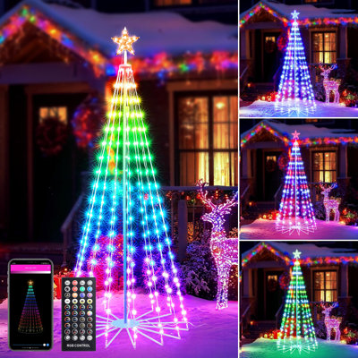 7FT Smart Christmas Tree With 295 Color Changing Leds, Bluetooth App & Remote Control, Music Sync, Group Control & Timer For Indoor Outdoor Holiday Decor