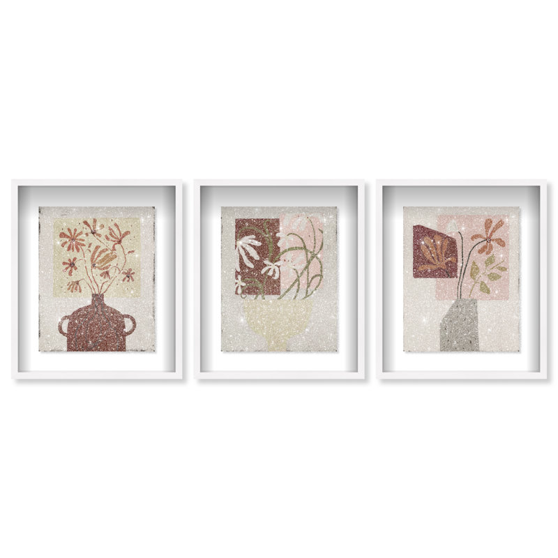 Modern Vases Set Shadowbox Floral & Botanical Print by Oliver Gal, Black Frame, 16 x 20, 37.5" H x 31.5" W, White Shadowbox