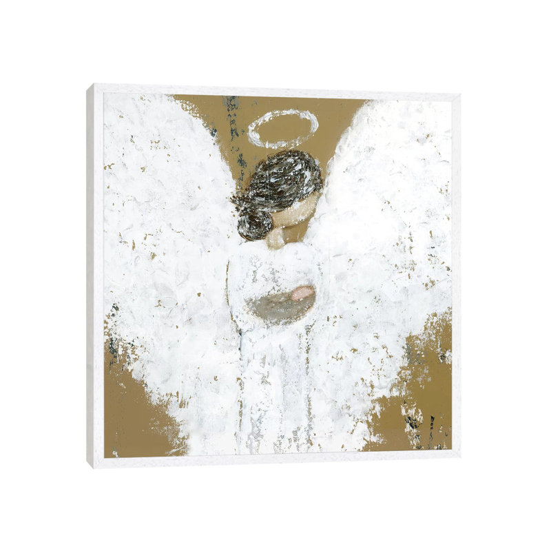 Heavenly Baby Angel by Ashley Bradley - Painting on Canvas, 45.72 cm H x 45.72 cm W, White Framed