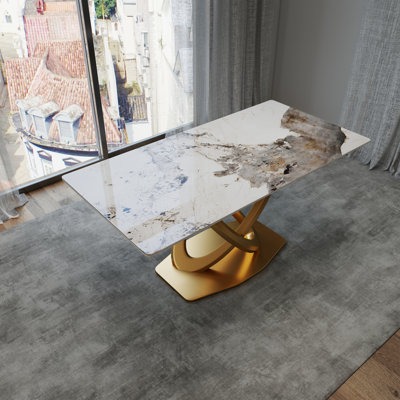 Modern Rectangular Sintered Stone Dining Table with Pedestal Base