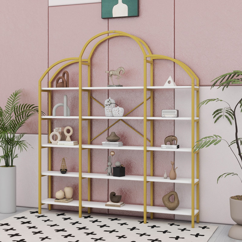 5 Tiers Office Bookcase Bookshelf,Display Shelf With Round Top