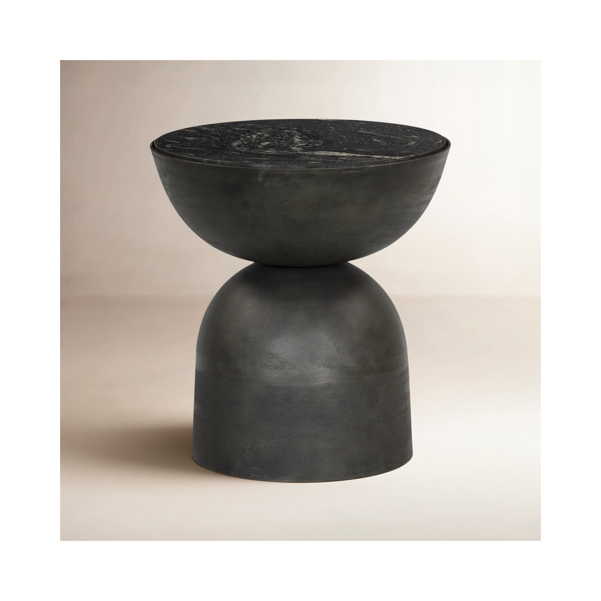 Seraphine Pedestal End Table, Black Marble, Hammered Gray