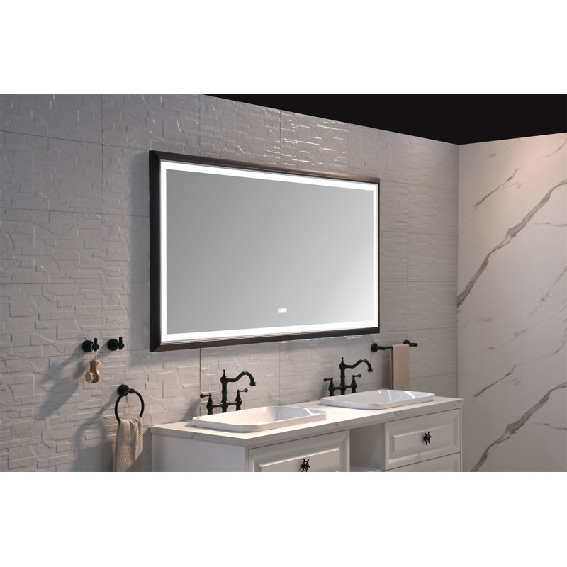 Miroir de salle de bain 72 "x 36" à DEL avec cadre en aluminium, 36 po x 72 po, Brun