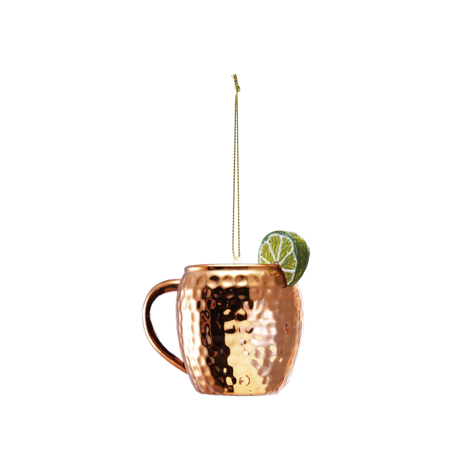 Glass Moscow Mule Ornament With Lime And Glitter